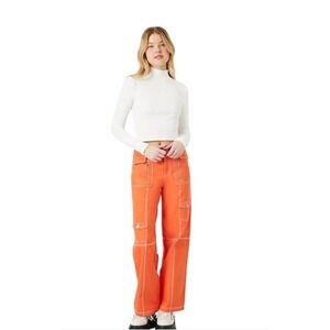Forever 21 Cargo Pants Women's M Orange Utility Pockets Jogger Streetwear Y2K